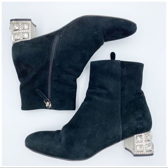Studiolee Black Suede Crystal Heel Ankle Boots - Picture 2 of 13